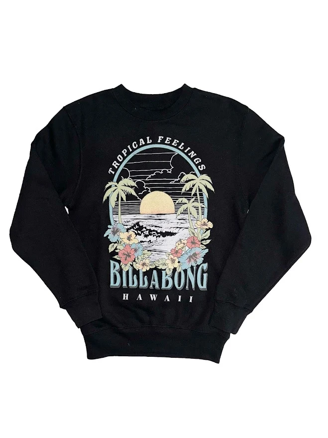 BILLABONG FARAWAY FEELINGS HAWAII WOMENS CREW FLEECE - BLACK