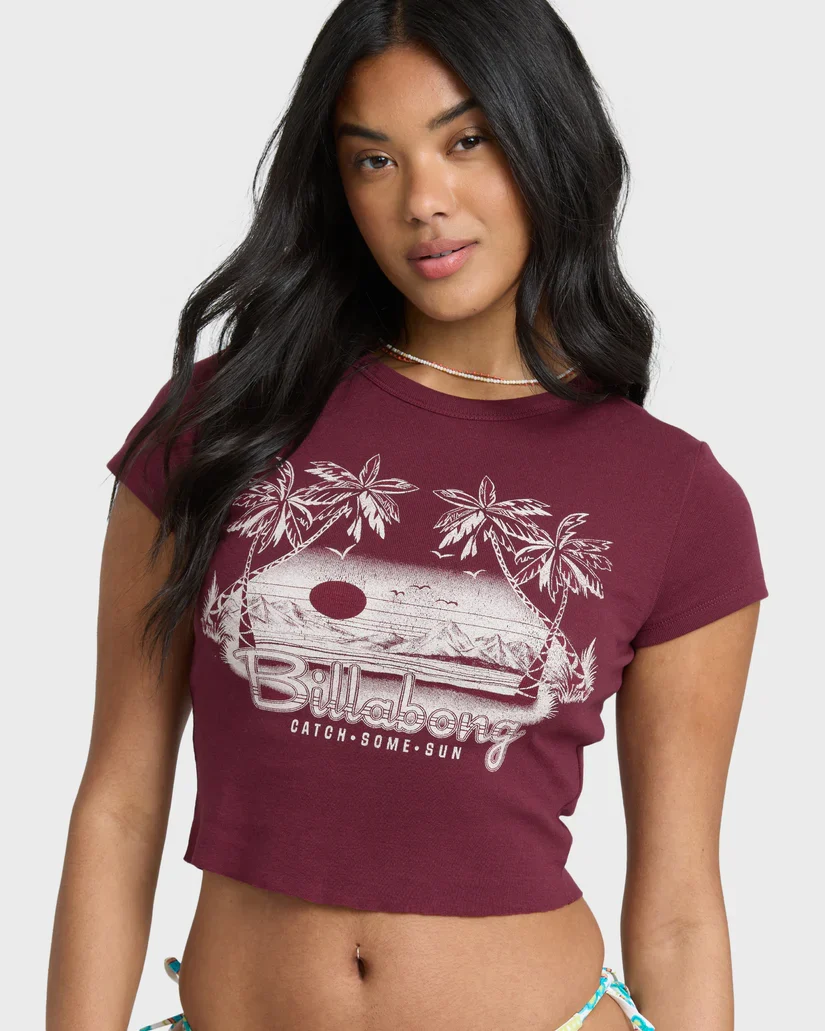 BILLABONG CATCH SOME SUN WOMENS CROP TEE - RED DHALIA - Image 2