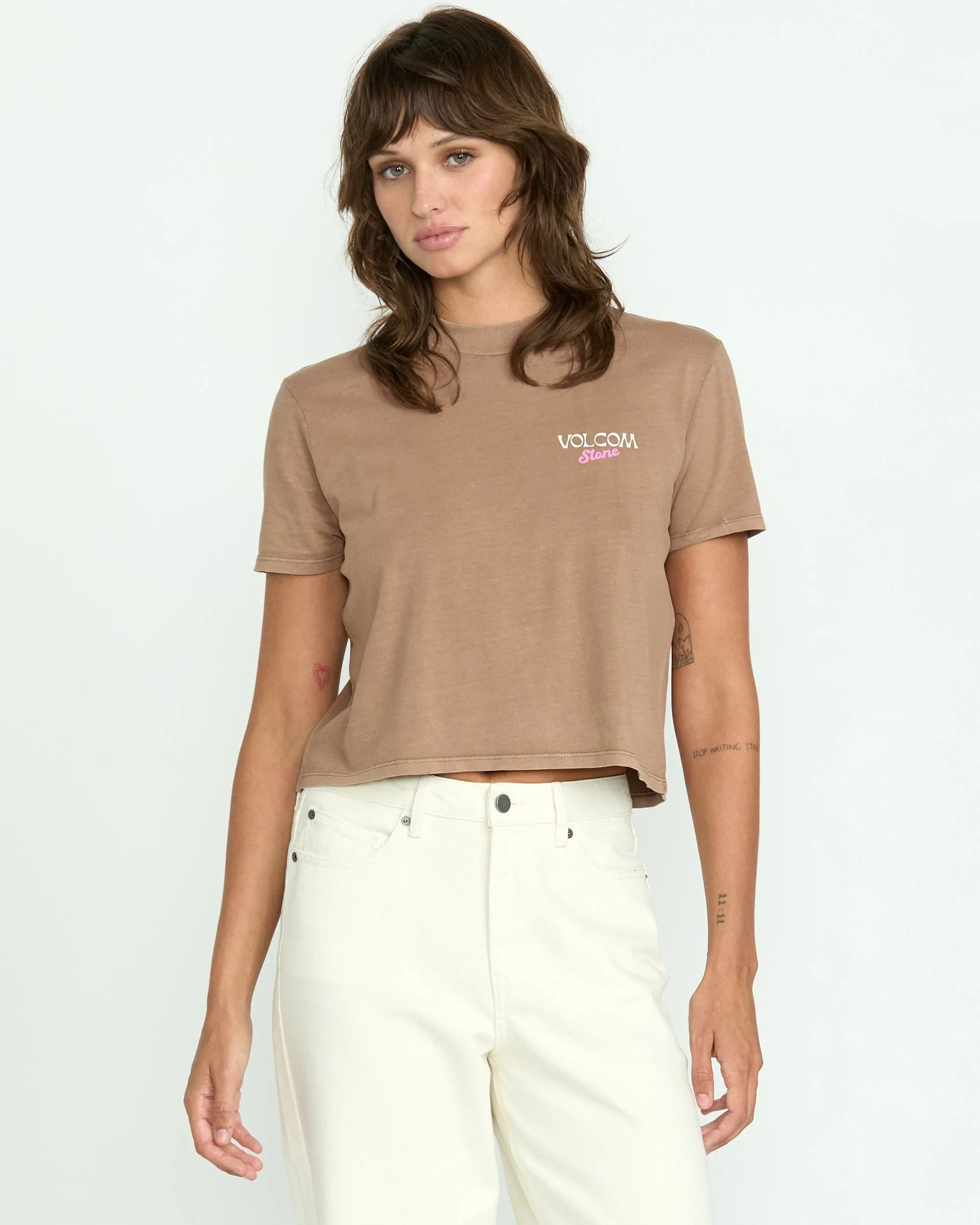 VOLCOM DIAL WOMENS CROP TEE - HAZELNUT - Image 2