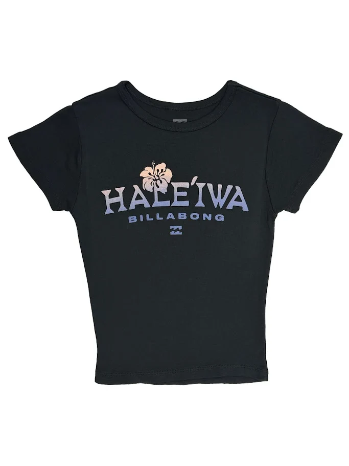 BILLABONG HALEIWA PALM GODDESS FITTED WOMENS CROP TEE - OFF BLACK (OB1)