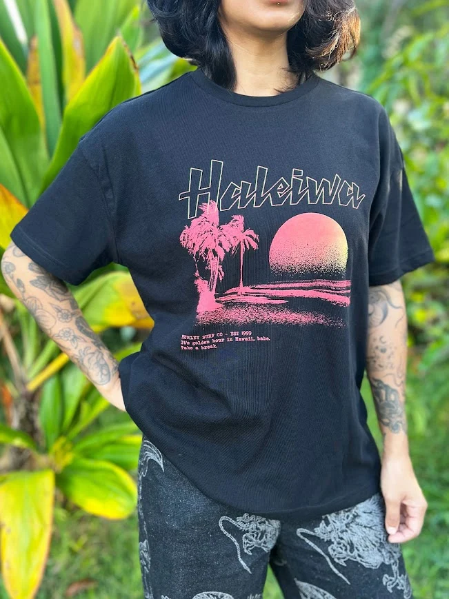 HURLEY OHANA HALEIWA WOMENS BF TEE - BLACK