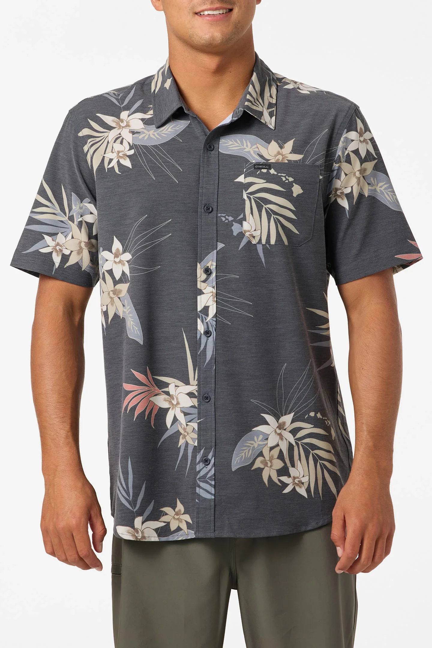 O'NEILL TRVLR UPF TRAVERSE HAWAII BUTTON DOWN WOVEN SHIRT - BLACK