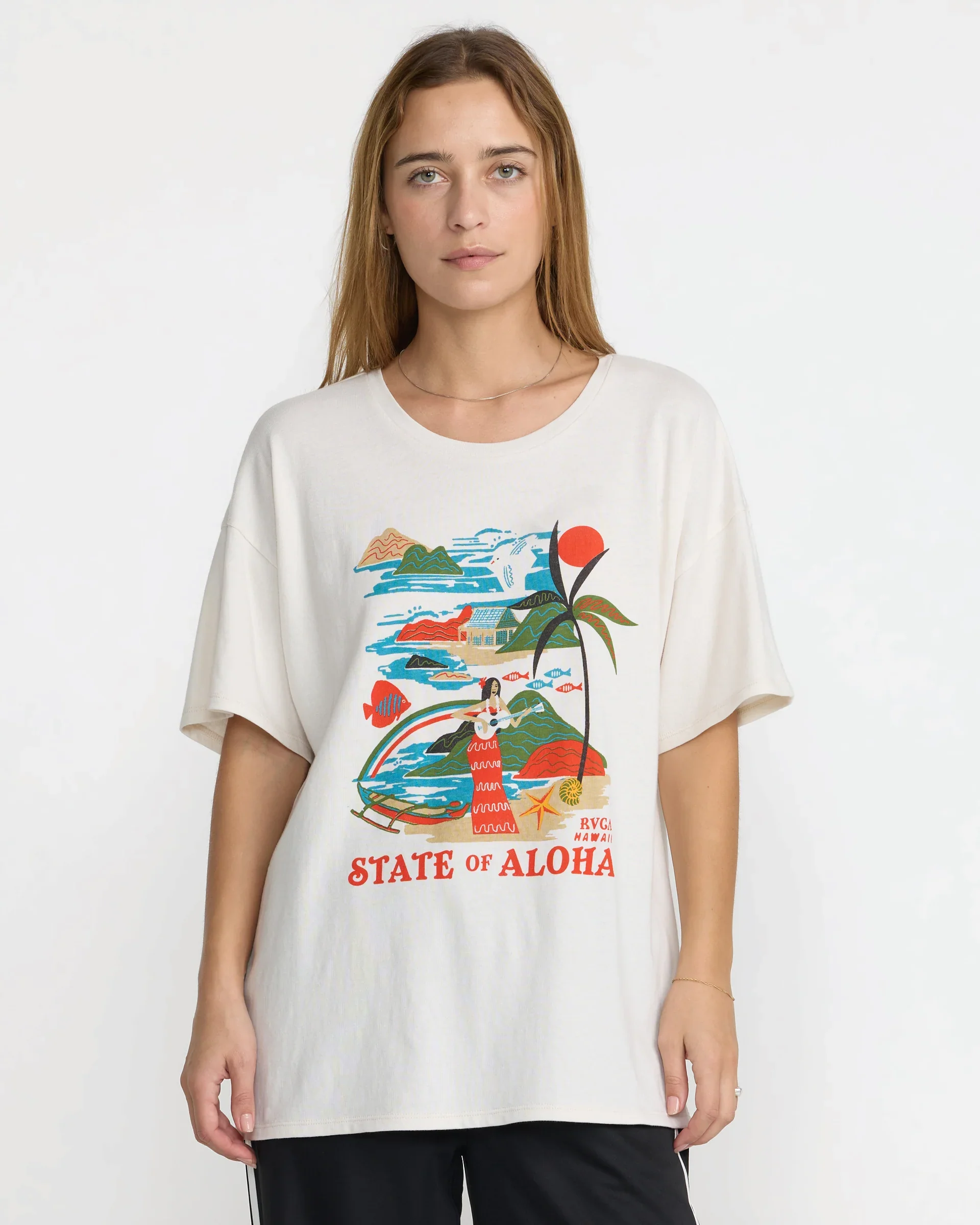 RVCA VISITOR OVERSIZED WOMENS TEE - CLOUD